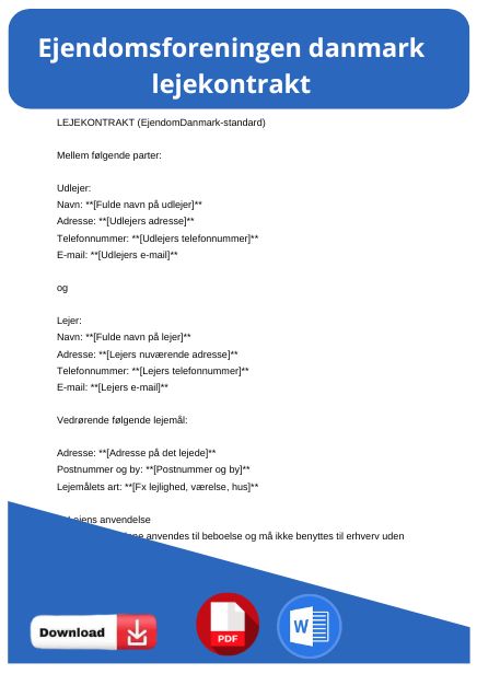 skabelon til ejendomsforeningen danmark lejekontrakt