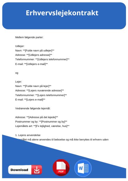 skabelon til erhvervslejekontrakt