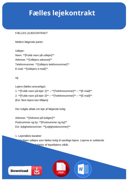 skabelon til fælles lejekontrakt