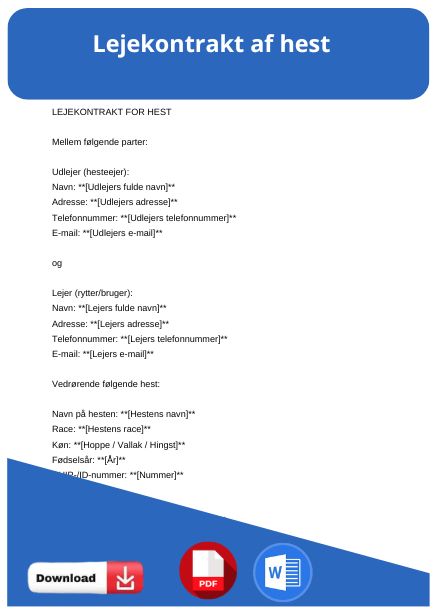 skabelon til lejekontrakt af hest