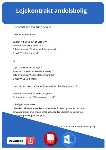 skabelon til lejekontrakt andelsbolig