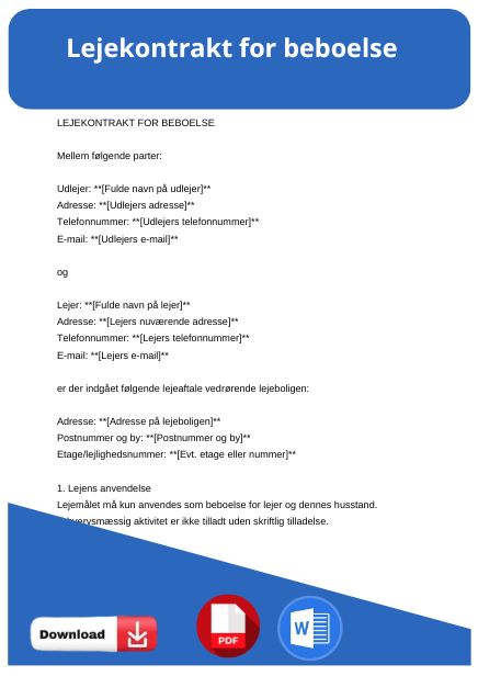 skabelon til lejekontrakt for beboelse