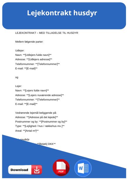 skabelon til lejekontrakt husdyr