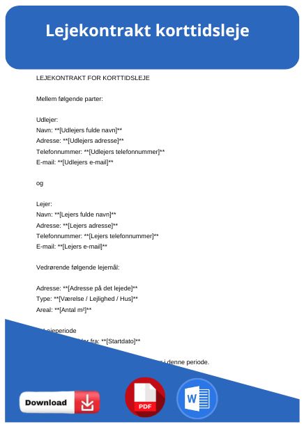 skabelon til lejekontrakt korttidsleje