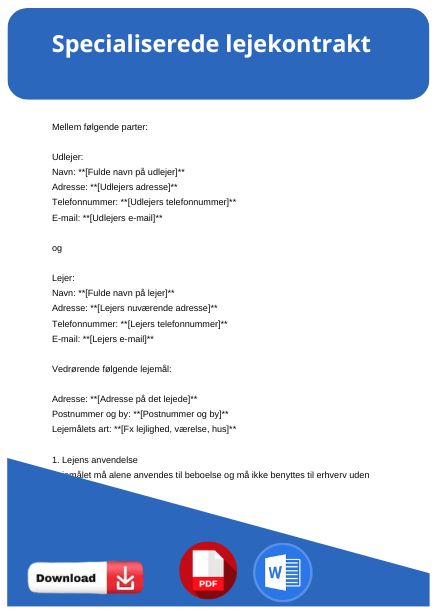specialiserede lejekontrakt skabelon